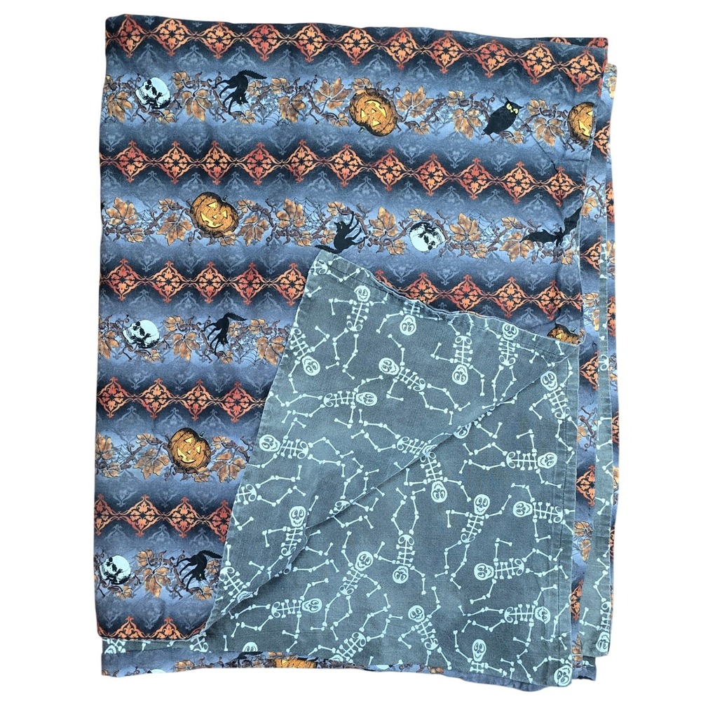 Handmade Reversible Halloween Tablecloth 66x40 Skeleton Jack O Lantern Owls